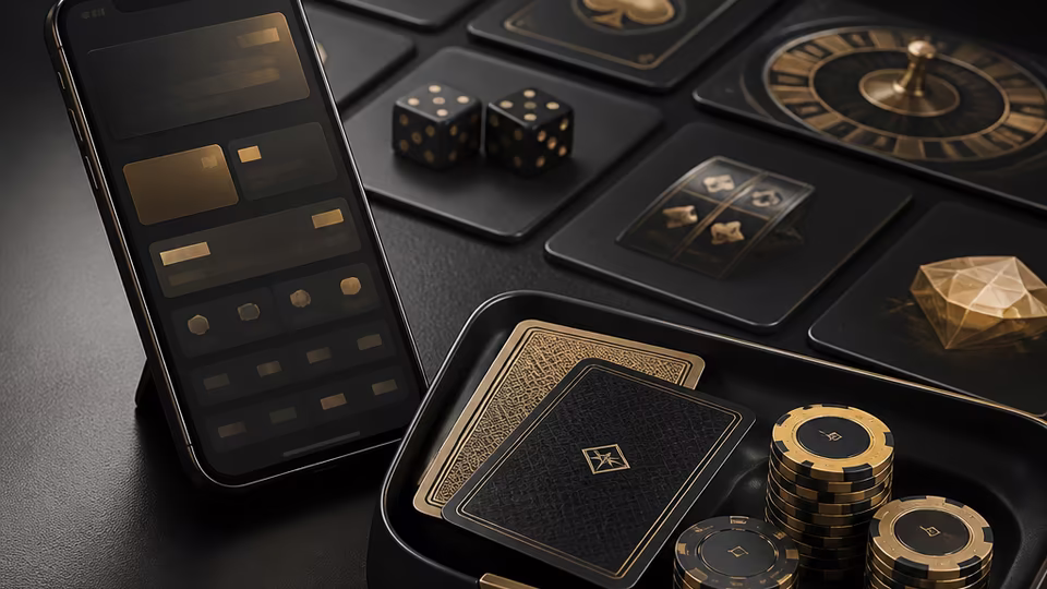 Mobile casino account scene with game tiles and cashier elements in Black Label colors