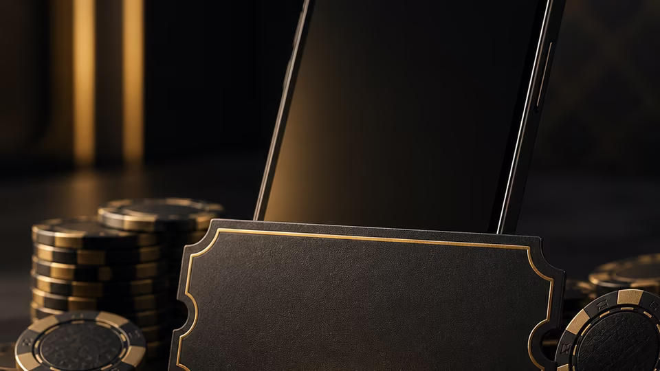Promo code entry scene with blank voucher slot and phone in Black Label colors